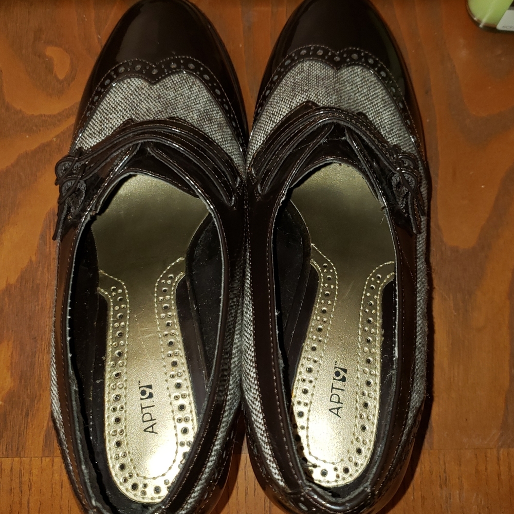 Brown heels with double buckle accent